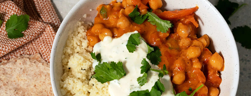 Biona Chickpea, Tomato and Harissa Stew with Herby Vegan Yoghurt
