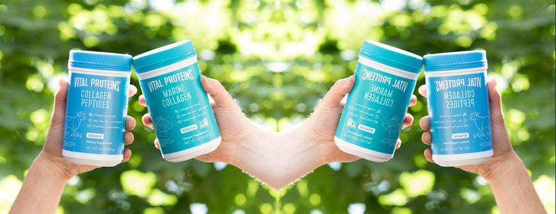 Vital Proteins Collagen Peptides and Marine Collagen surrounded by greens