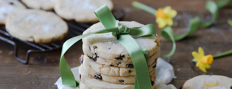 Dove's Easter Biscuits wrapped in green ribbon