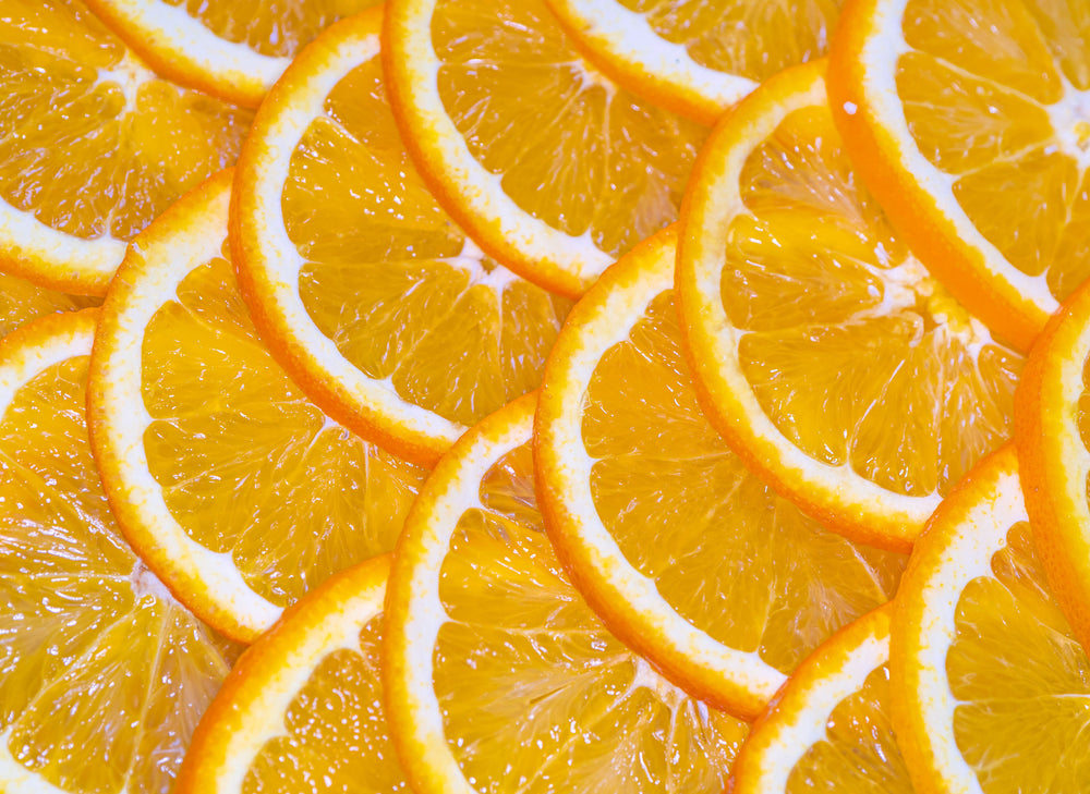 lemon slices with light shining through