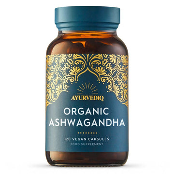 A bottle of Ayurvedic Organic Ashwagandha capsules