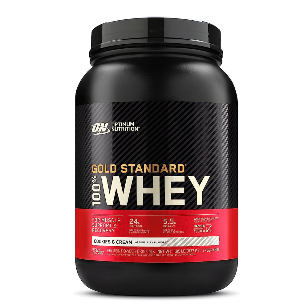 tubs of Optimum Nutrition Gold Standard 100% Whey Protein - Cookies & Cream