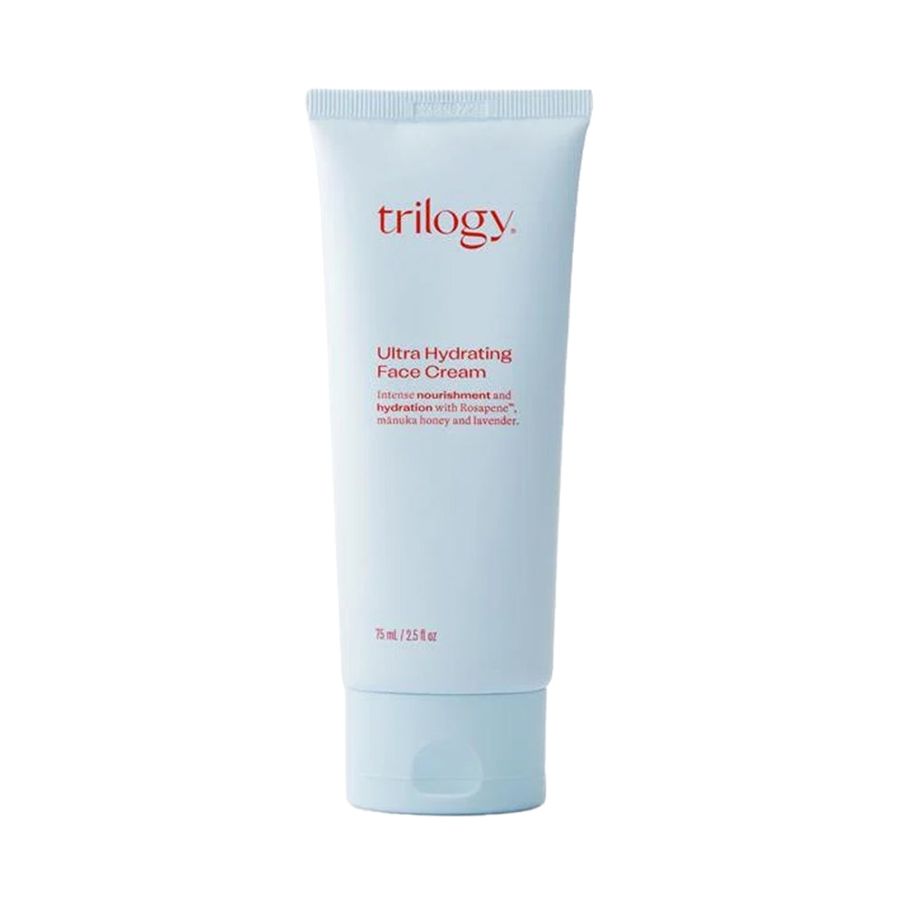 A 70ml squeeze tube of Trilogy Ultra Hydrating Face Cream.