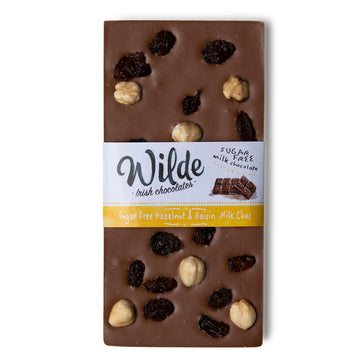 Wilde Irish Chocolates 0% Added Sugar Hazelnut &amp; Raisin Milk Chocolate Bar