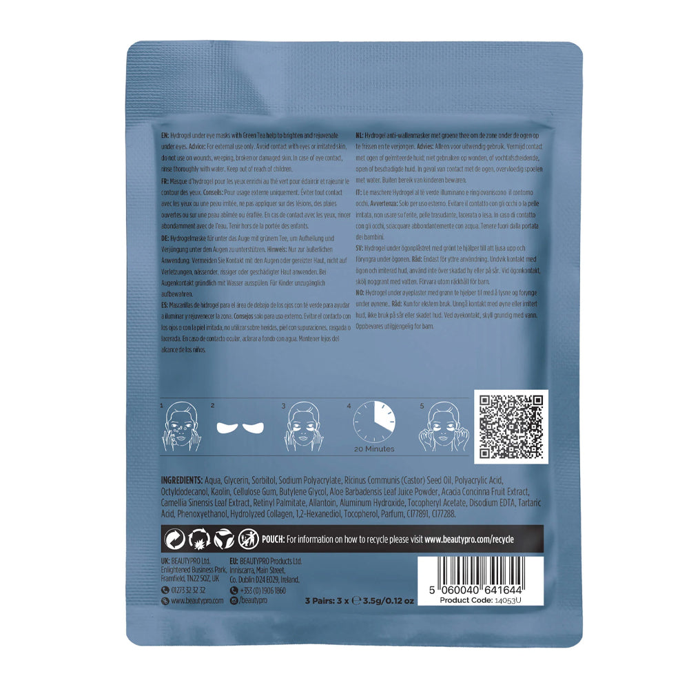 Back view of a blue skincare product packaging with text and icons.