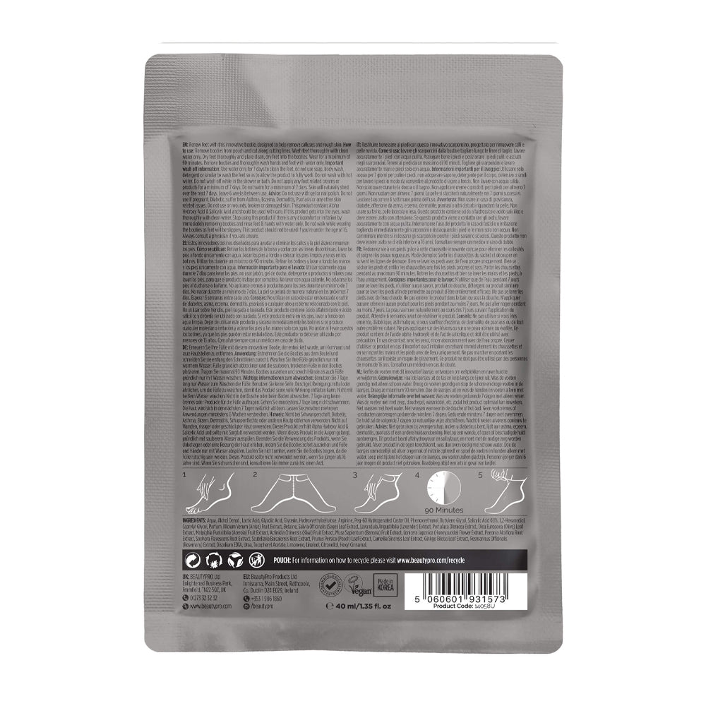 Gray packaging with text and icons on a white background