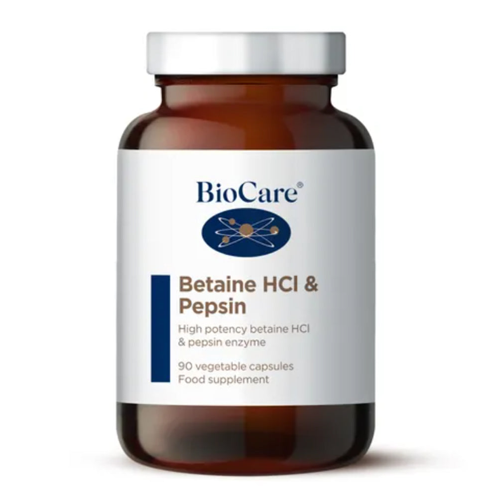 bottle of BioCare Betaine HCL & Pepsin