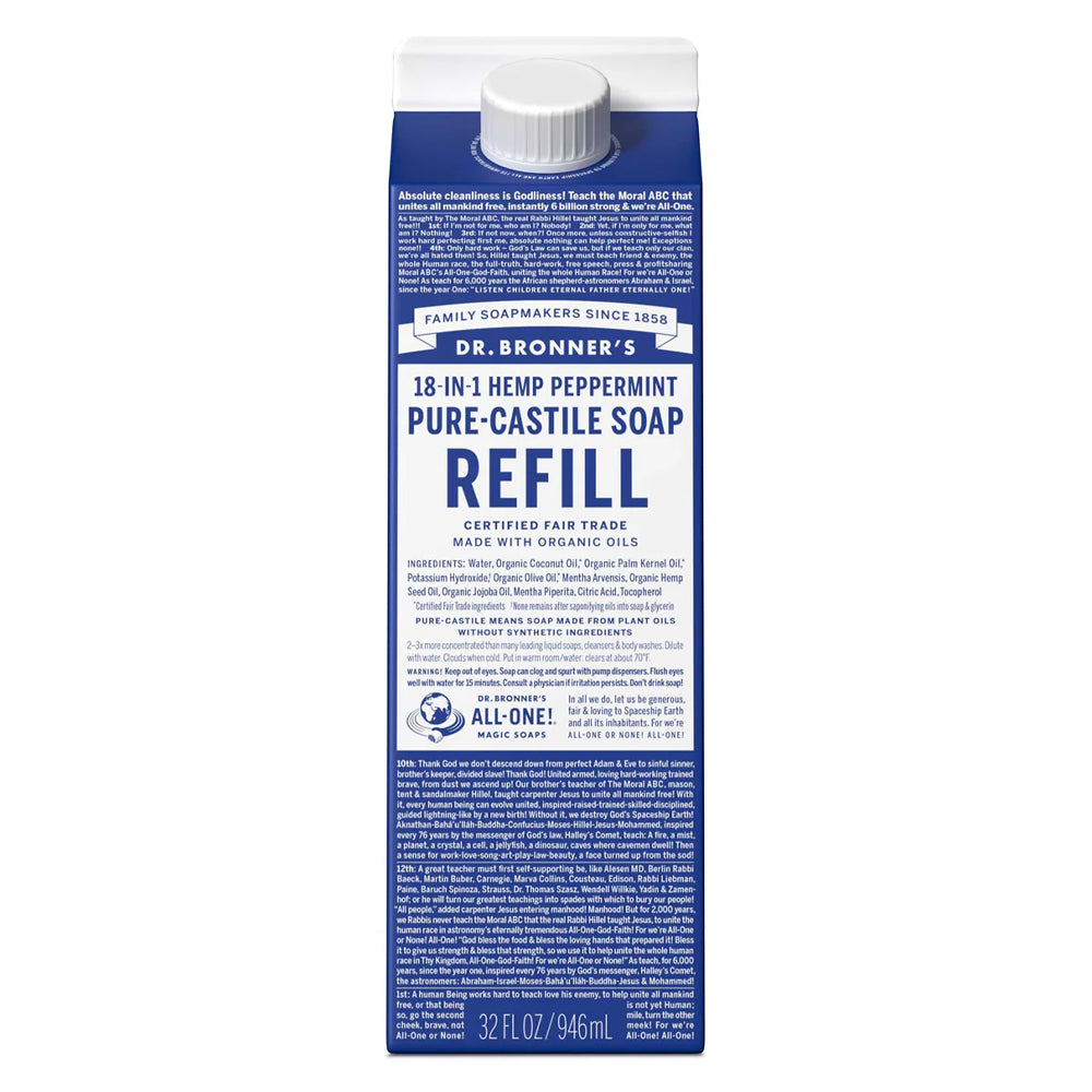 Dr. Bronner Peppermint Pure Castile Soap tetra refill