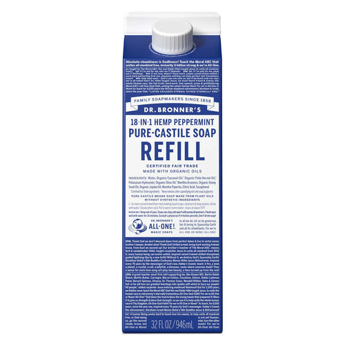 Dr. Bronner Peppermint Pure Castile Soap tetra refill