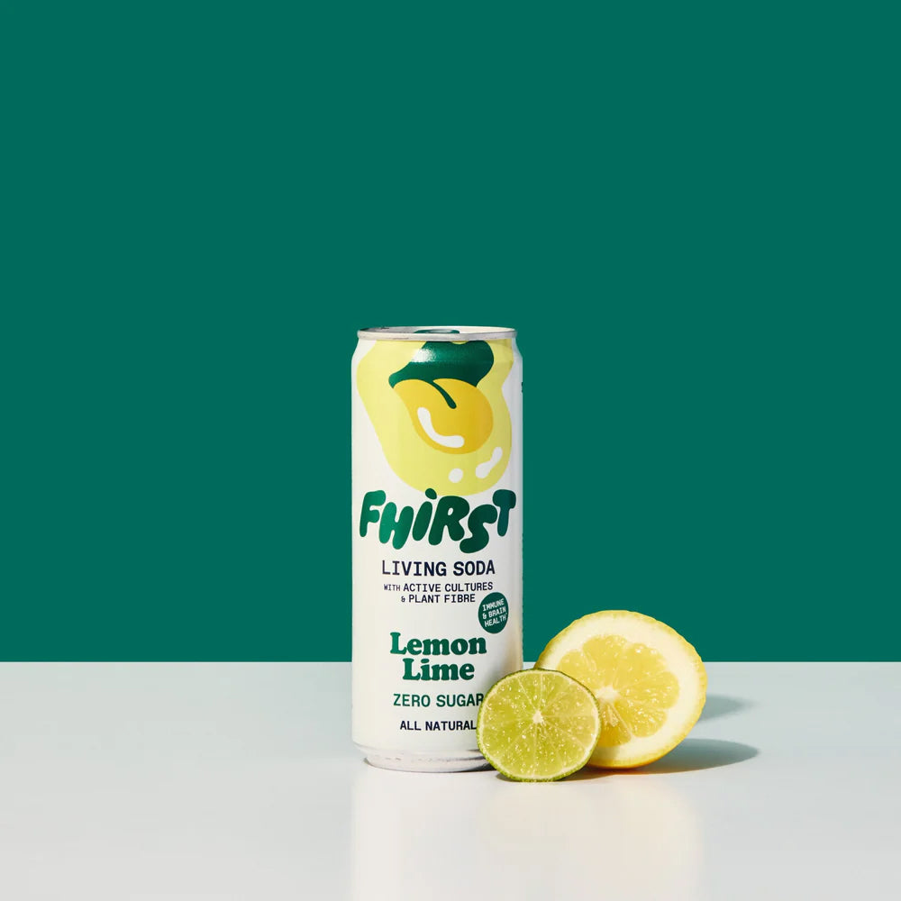 Fhirst Lemon Lime & Living Soda with fresh lemon and lime
