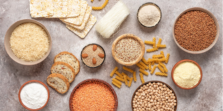 Selection of gluten free on grey background