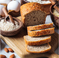 Gluten free sliced bread with gluten free flour in a bowl