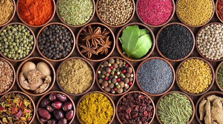 selection of spices and dried herbs