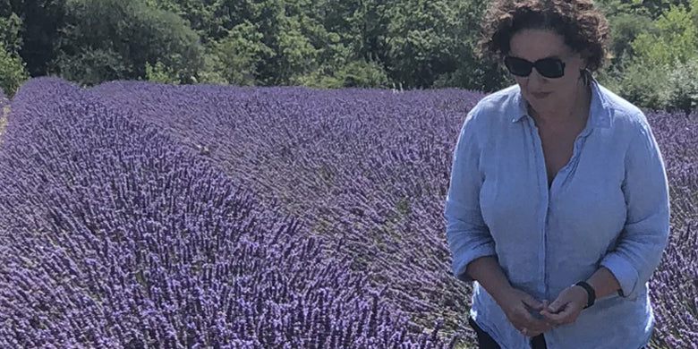 Founder of Kinvara Skincare in lavender field