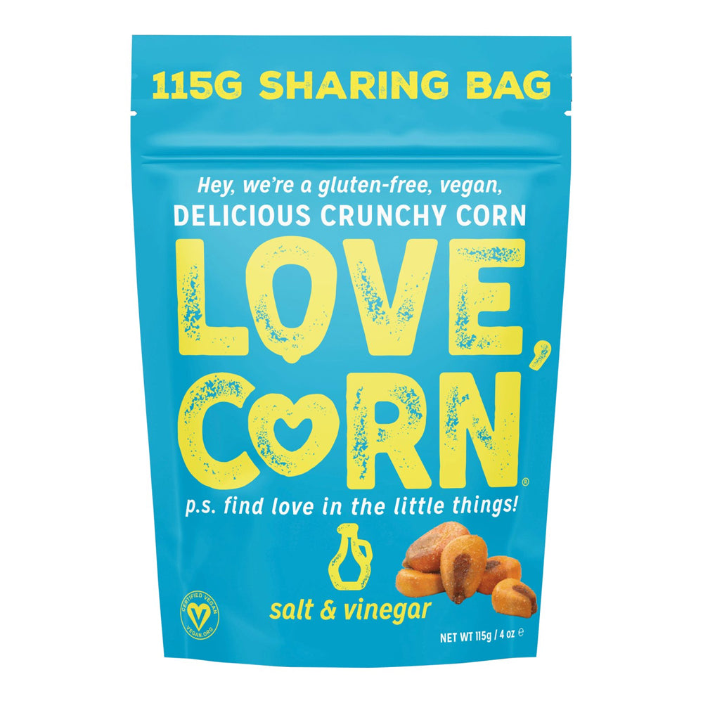 share bag of Love Corn Salt & Vinegar Corn Snacks