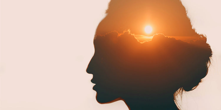 silhouette of womans face with sunset in mind