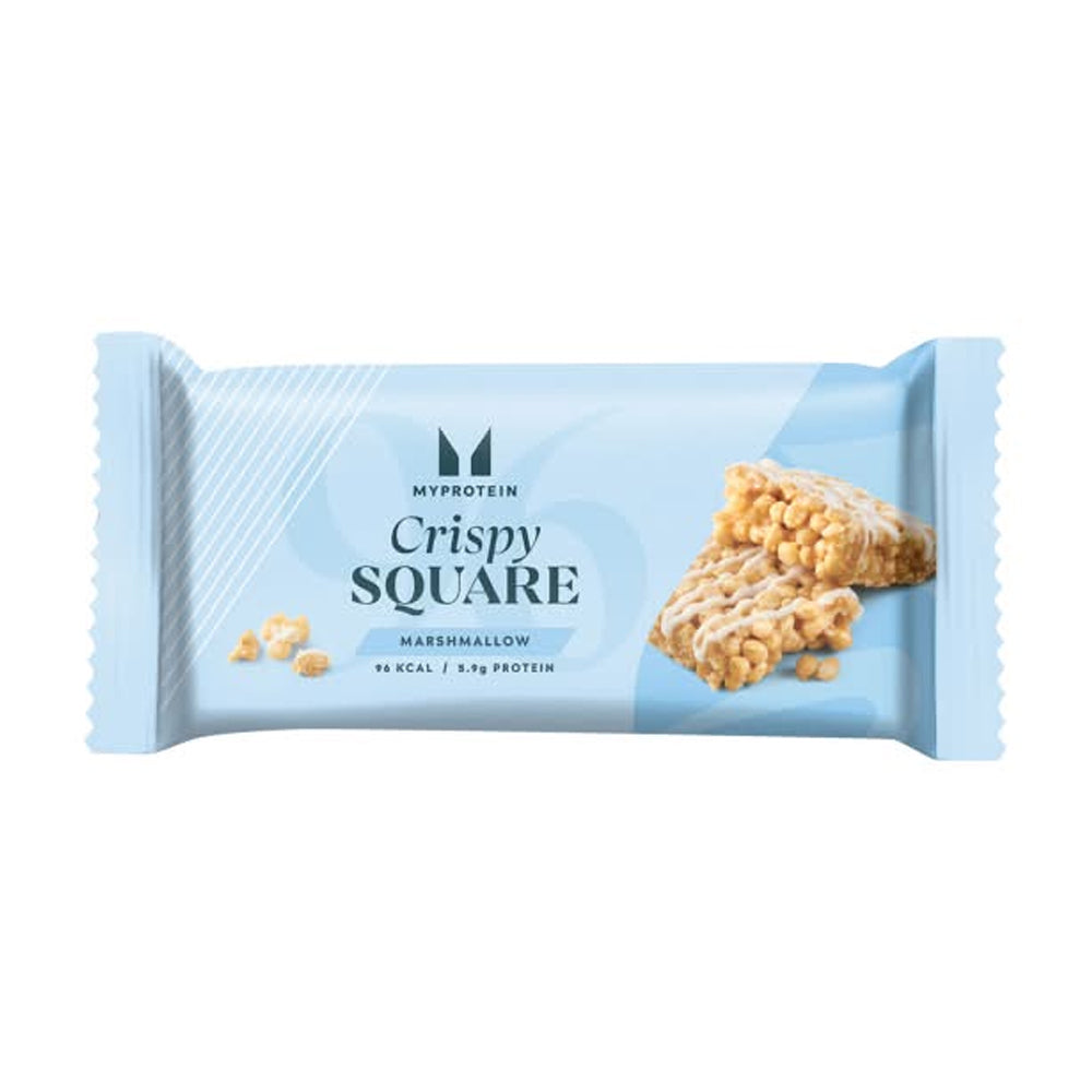 MyProtein Crispy Square Marshmallow snack bar packaging on a white background