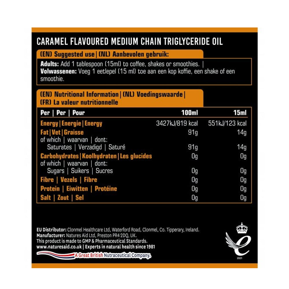 Natures Aid 100% Caramel Pure MCT Oil product information