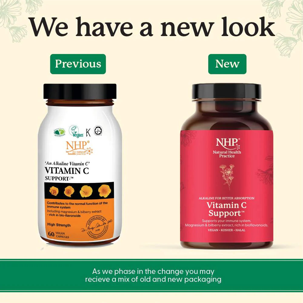 Comparison of NHP Vitamin C Support packaging with &