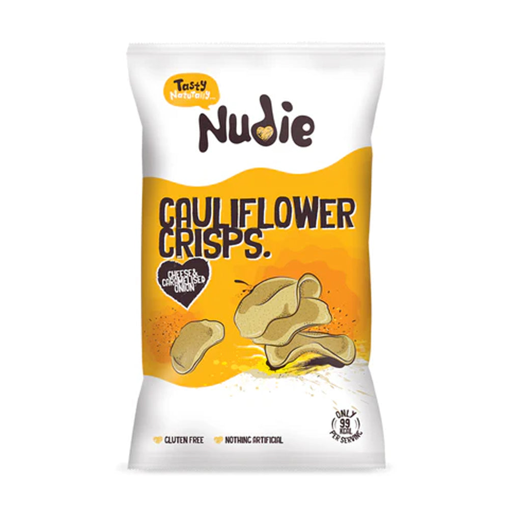 Nudie Snacks Cauliflower Crisps Cheese & Caramelised Onion Sharing Bag