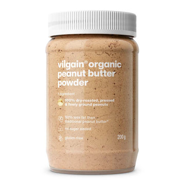 A jar of vilgain organic peanut butter powder, 200g