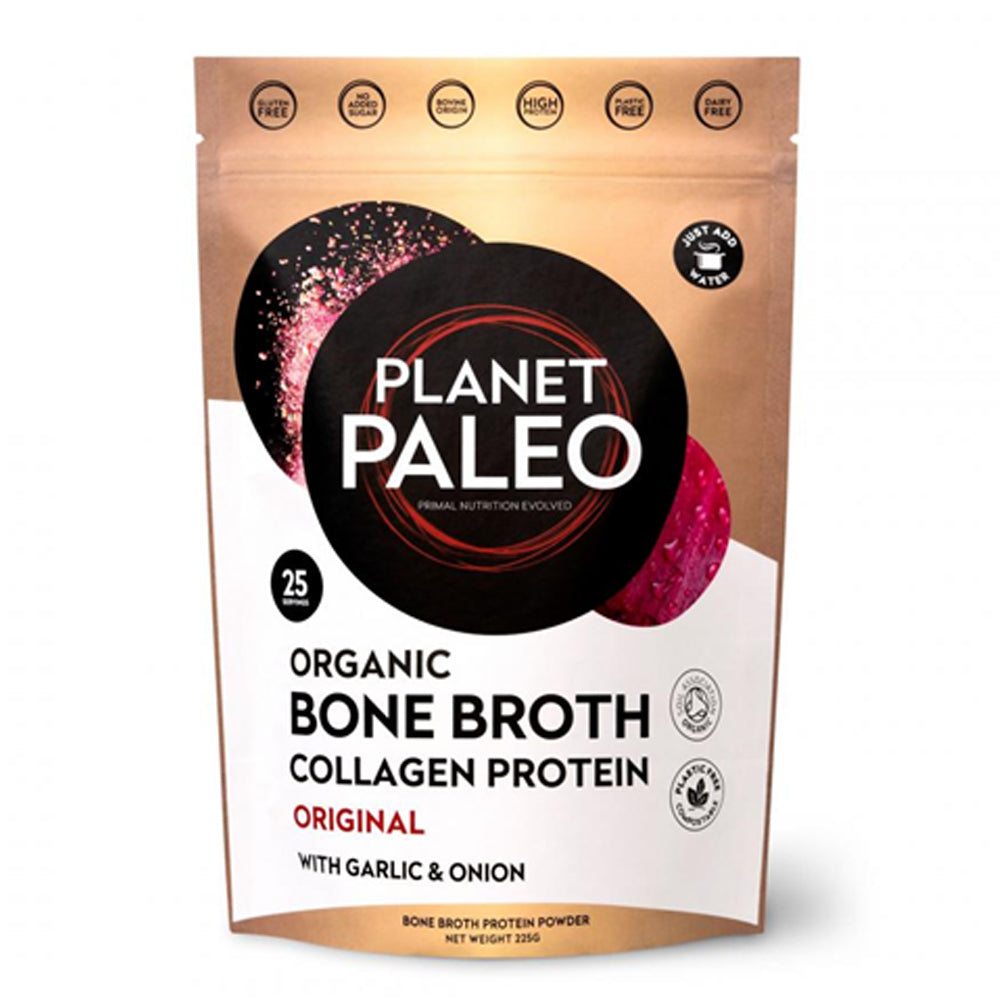 Planet Paleo Organic Bone Broth Collagen Protein Garlic and Onion - 225g