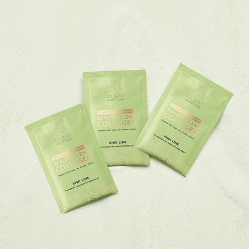 sachets of Plent Beauty Blend Collagen Kiwi Lime