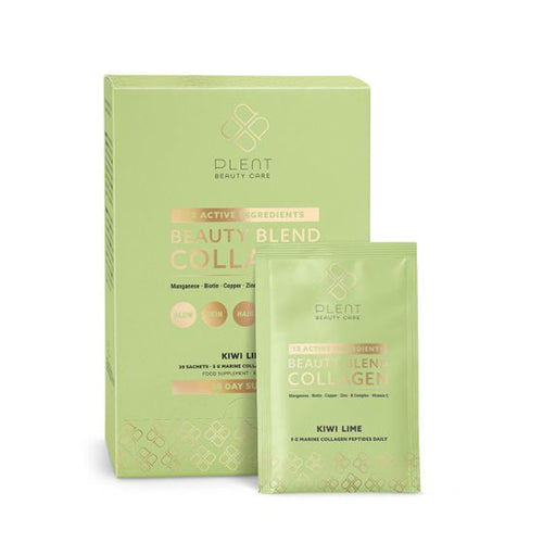 box and sachet of Plent Beauty Blend Collagen Kiwi Lime