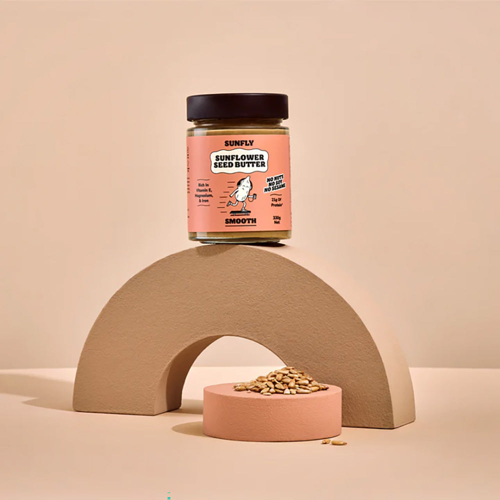 A jar of Smooth Sunfly Sunflower Seed Butter