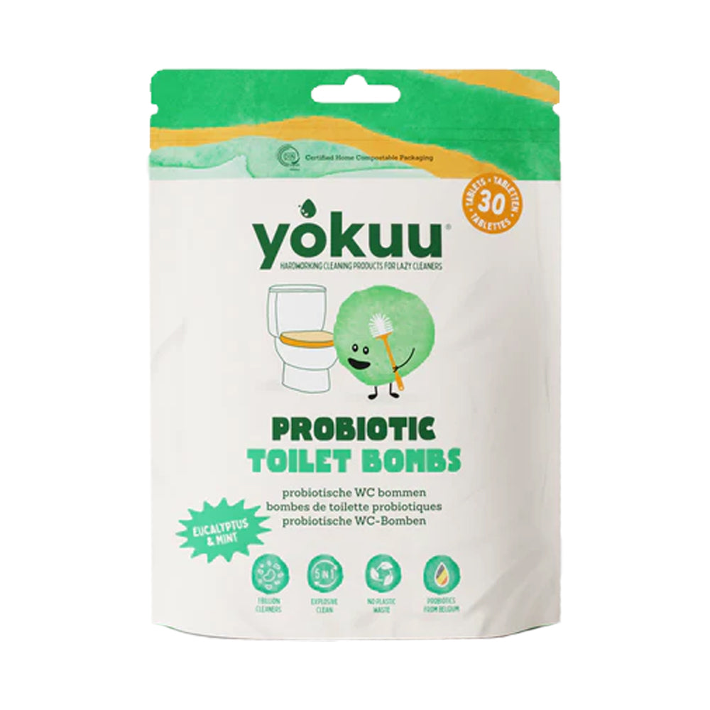 Yokuu probiotic toilet bombs packaging on a white background