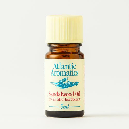 bottle of Atlantic Aromatics Sandalwood Essential Oil 15% in Coconut