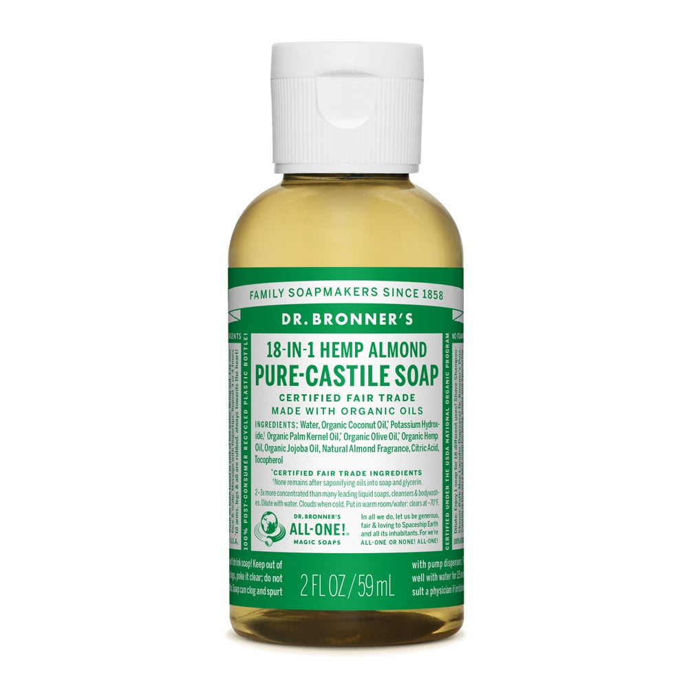 bottle of Dr. Bronner Almond Pure Castlle Soap (Bar &amp; Liquid)