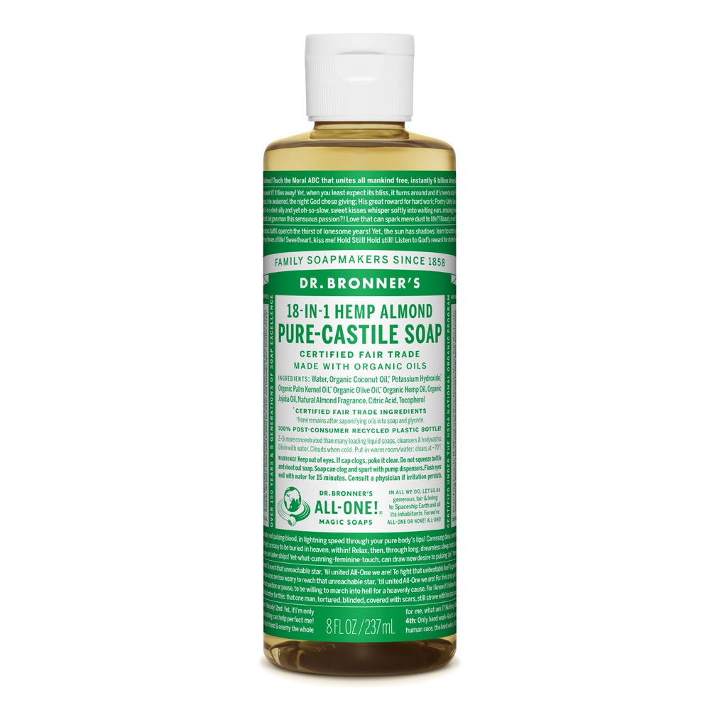 bottle of Dr. Bronner Almond Pure Castlle Soap (Bar & Liquid)