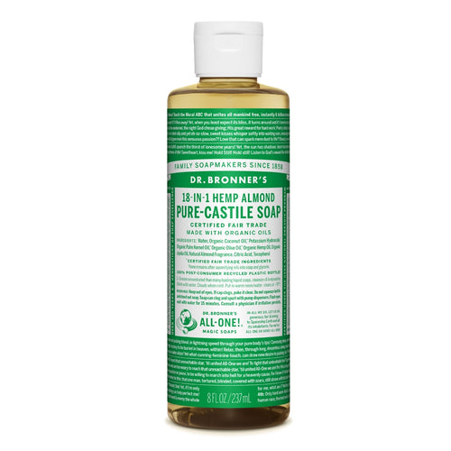 bottle of Dr. Bronner Almond Pure Castlle Soap (Bar &amp; Liquid)