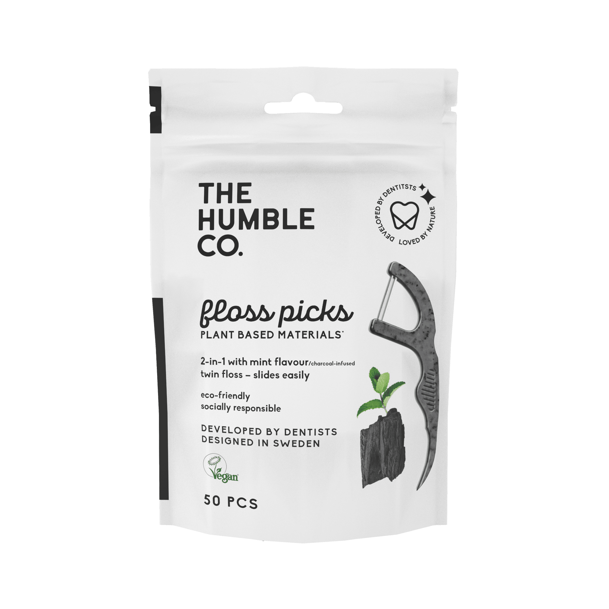 The Humble Co Natural Humble Floss Picks - Charcoal