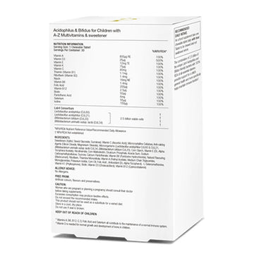 Proven Probiotics Acidophilus & Bifidus with A-Z Multivitamins for Children back of box