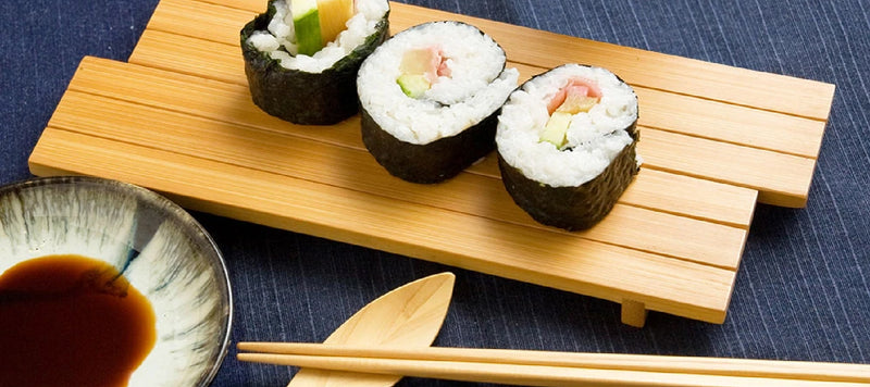 fresh sushi on board with soy sauce