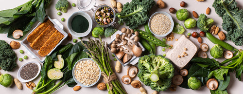 selection of greens and vegan protein sources
