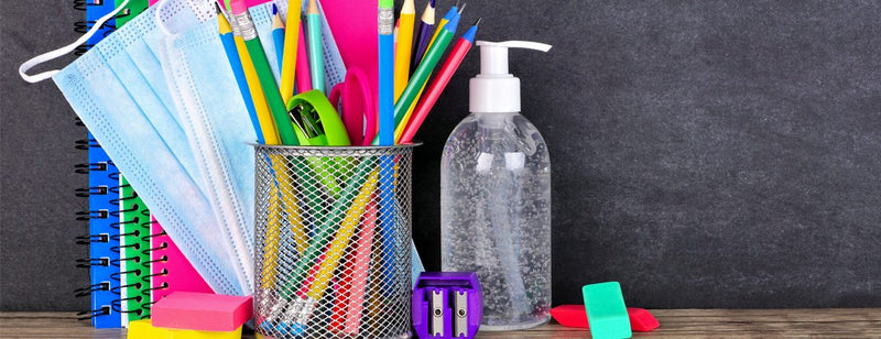 hand sanitiser and stationery supplies for returning to school after Covid-19