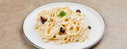 Clearspring Silken Tofu "Carbonara" with Crispy Aubergine