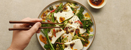 Clearspring's Tofu & Charred Greens with Miso Chilli Oil