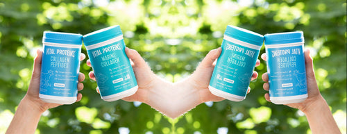 Vital Proteins Collagen Peptides and Marine Collagen surrounded by greens