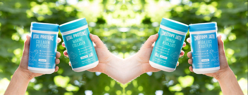 Vital Proteins Collagen Peptides and Marine Collagen surrounded by greens