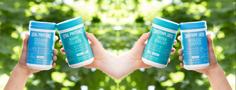 Vital Proteins Collagen Peptides and Marine Collagen surrounded by greens