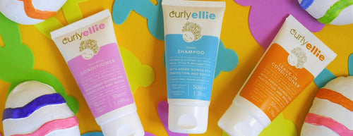 curly ellie products on colourful background