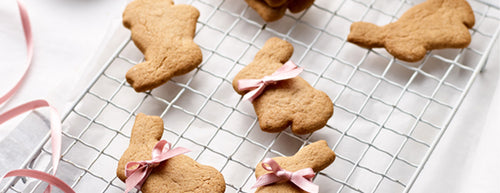 Easter bunny biscuits with pink ribbon 