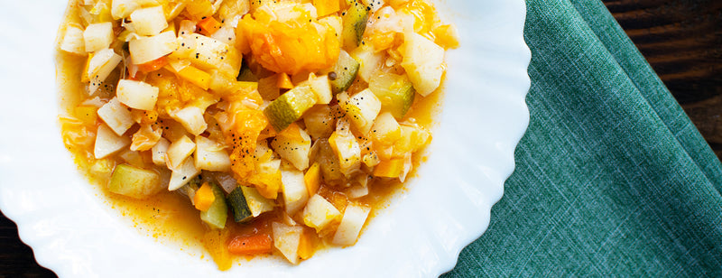 bowl of healthy winter vegan stew with a hawaiian feel