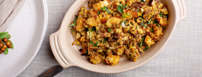 dish with homemade herb stuffing