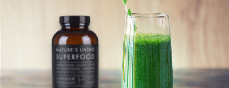 Nature’s Living Superfood with a bright green smoothie