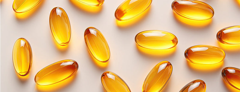 yellow softgel supplements on white background